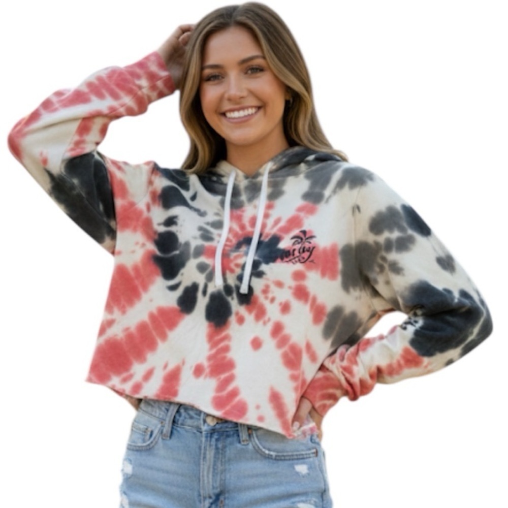 Hurley Womens Tie Dye Hoodie Sweatshirt Cropped Long Sleeve Pullover Size Medium